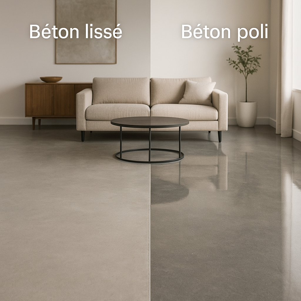 Comparaison béton lissé et béton poli